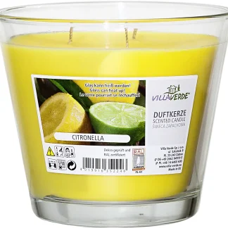 Villa Verde Duftkerze im Glas 3-Docht Citronella, Höhe: 11 cm, Ø 12 cm