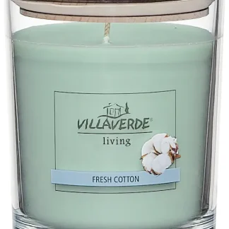 Villa Verde Duftkerze im Glas m. Holzdeckel Fresh Cotton, H: 12 cm, Ø 10 cm