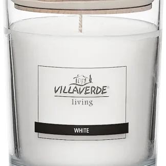 Villa Verde Duftkerze im Glas m. Holzdeckel White, Höhe: 12 cm, Ø 10 cm