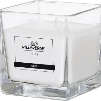 Villa Verde Duftkerze im Glas klar eckig White, 8 x 8 x 8 cm
