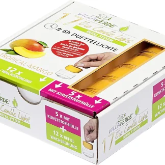 Villa Verde Duftteelichte ECL (5x m.Hülle+ 12x refill) Tropical-Mango