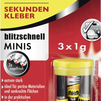 UHU Sekundenkleber blitzschnell Minis 3 x 1 g gel 3 g (3 x 1 g), in der praktischen Box