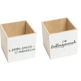 Freese Holz-Box, lasiert Lieblingsmensch weiß/schwarz 12 x 12 x12 cm