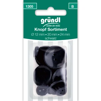 Gründl Knopf Kunststoff Ø 12/20/24 mm, schwarz, 21 Stück