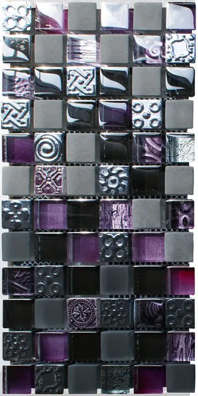 Mosaikfliese Glas Viola 15 x 30 cm schwarz-lila Steinmaß: ca. 2,3 x 2,3 cm