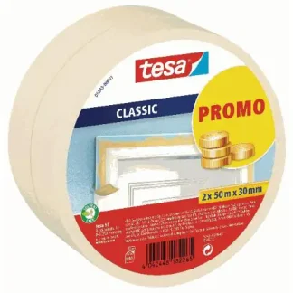 tesa Malerband Promo 2er Turm Classic 2 x (50m x 30 mm), transparent