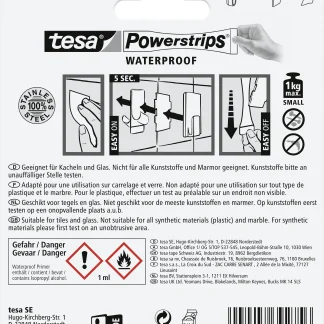 tesa Powerstrips Haken Small Waterproof rechteckig, Edelstahl