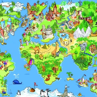 papermoon Vlies- Fototapete Digitaldruck 250 x 180 cm Kids World Map