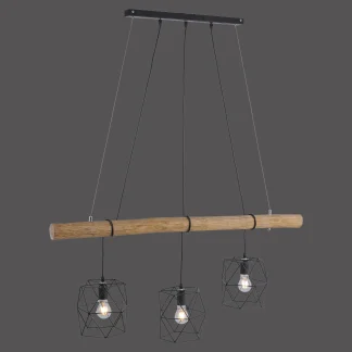 Leuchten Direkt 3er Pendelleuchte Edgar schwarz-holz 120 x 20 cm E27 60 W