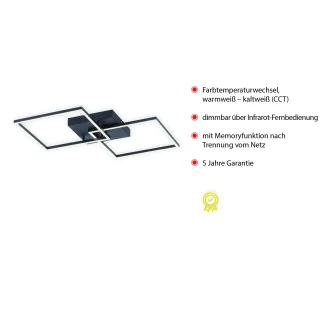 Leuchten Direkt LED Deckenleuchte Iven schwarz 53 x 53 cm dimmbar