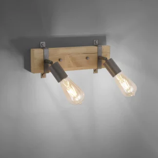 Leuchten Direkt 2er Spot Slat holz-metall 39 x 15,5 cm E27, max. 40 W