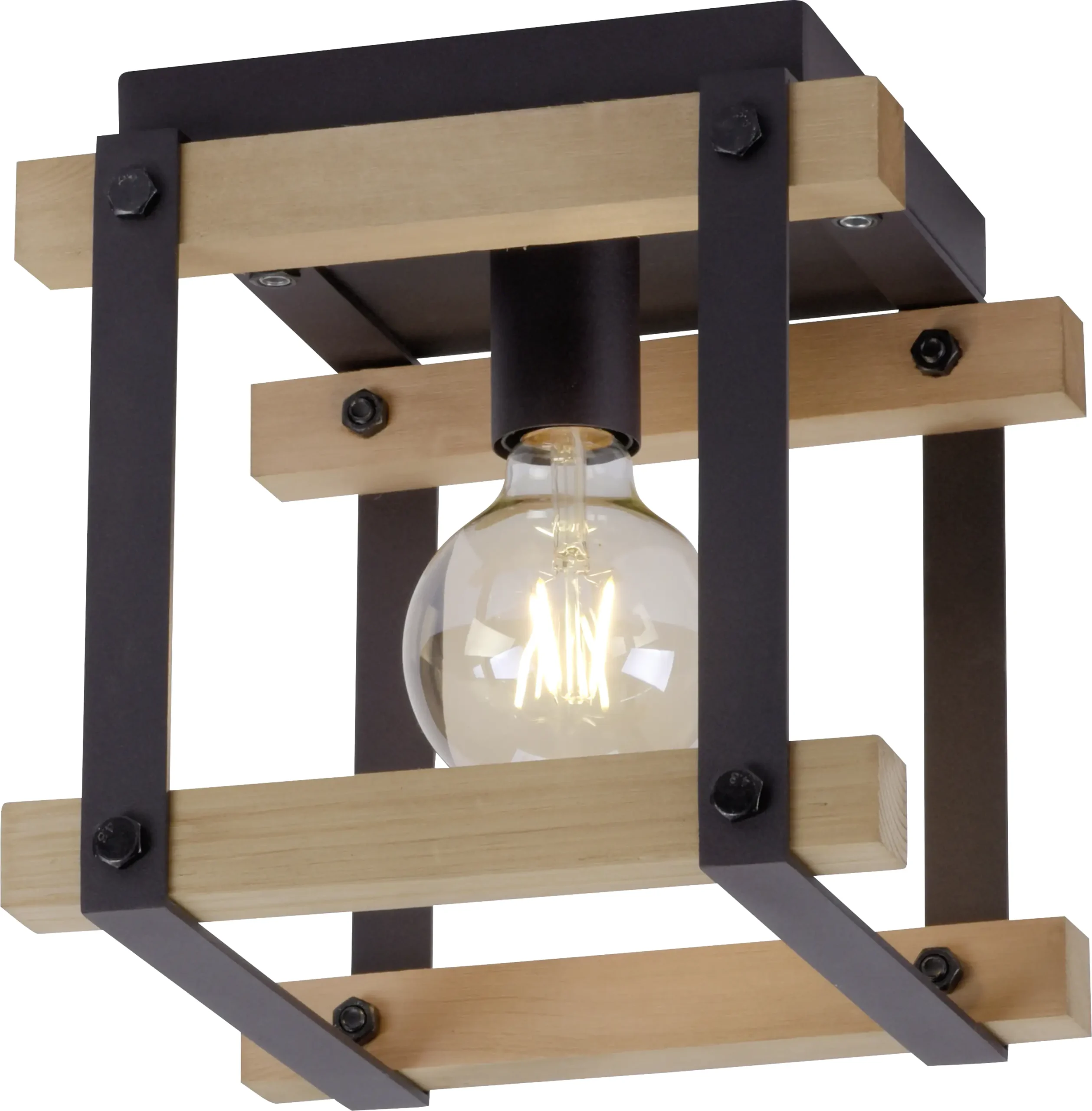 Leuchten Direkt Deckenleuchte Edith schwarz-holz 25 x 25 cm E27, max. 40 W