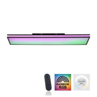 Leuchten Direkt CCT LED Deckenleuchte Mario Black 101,5 x 26,5 cm dimmbar RGBW