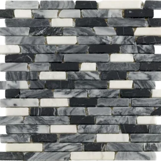 Mosaikfliese Marmor Stäbchen 30 x 30 cm schwarz-grau