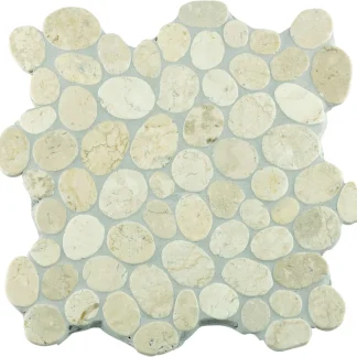 Mosaikfliese Marmor Kiesel 30 x 30 cm cremeweiß