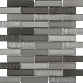 Mosaikfliese Glas Stäbchen 30 x 30 cm schwarz-grau