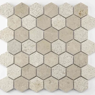 Mosaikfliese Marmor Hexagon 30 x 30 cm sand-mix Steingröße: ca. 4,8 x 5,5 cm