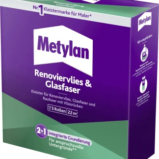 Metylan Renoviervlies & Glasfaser Tapetenkleister 500 g Paket, trocknet transparent
