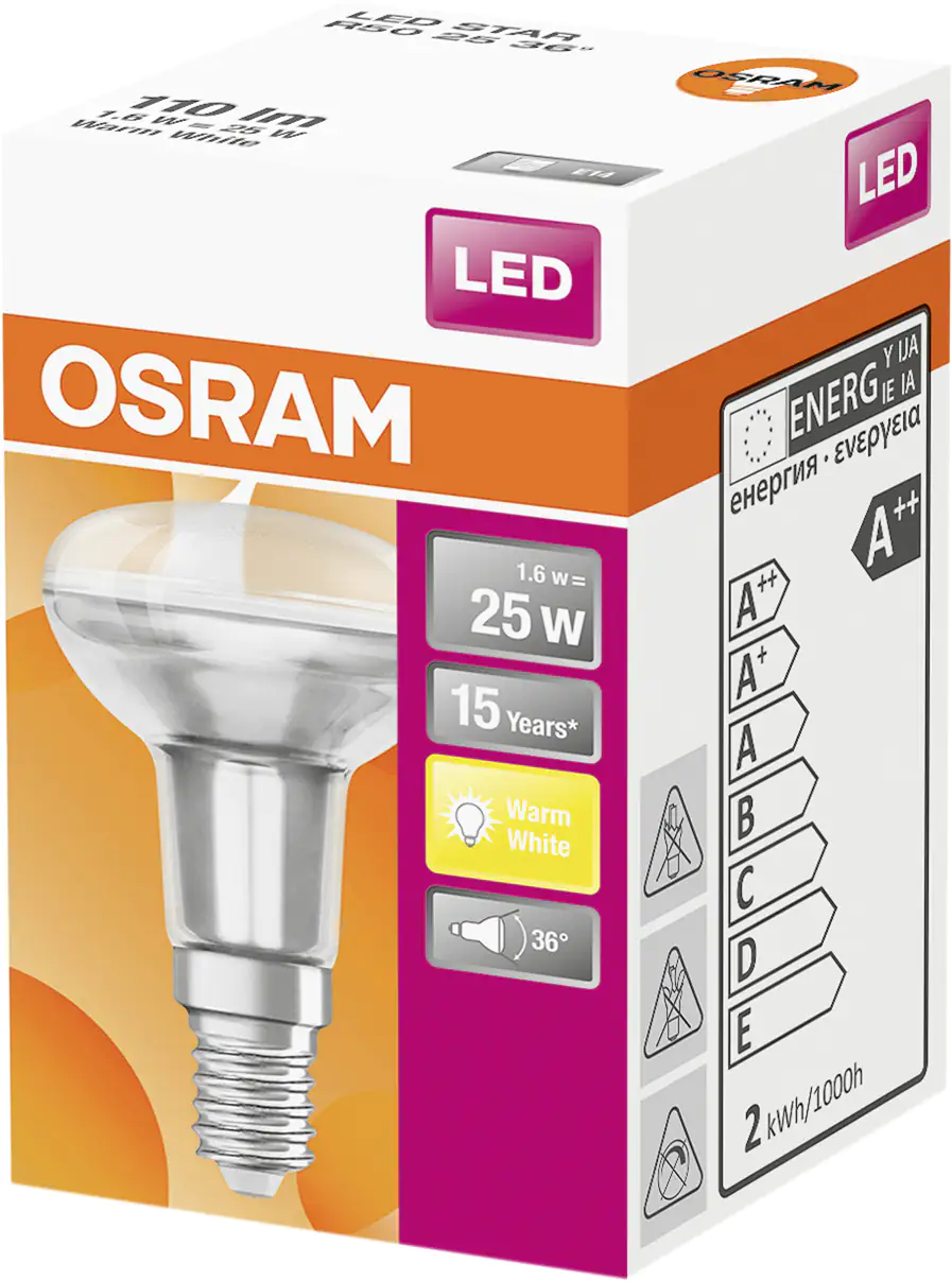 Osram LED Reflektor Star R50 E14 1,5W warmweiß, klar