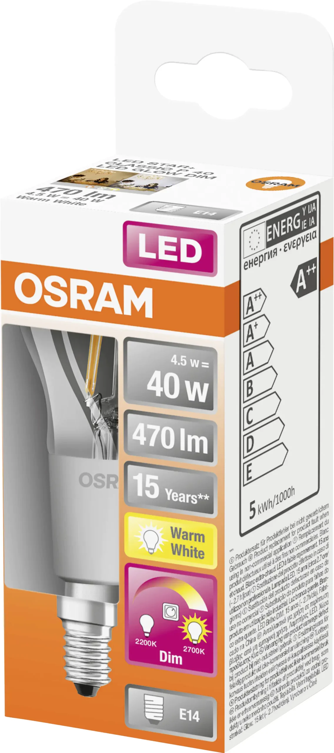 Osram LED Leuchtmittel Super Star Plus Glow P40 E14 4,5 W dimmbar klar
