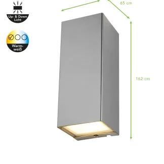 Lutec LED Außenwandleuchte Luca edelstahl IP44 Up- & Downlight