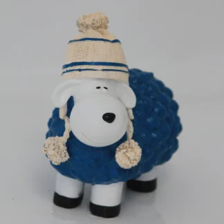 Dekofigur Schaf mit Bommelmütze blau 19,5 x 10,5 x 18 cm