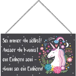 Schild mit Spruch Einhorn, 23 x 13 cm mit Kette