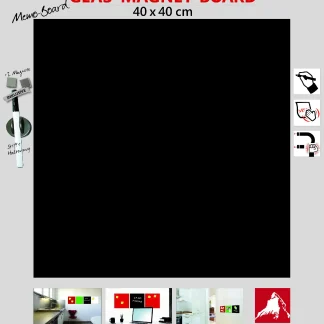 Glas-Magnetboard schwarz, 40 x 40 cm