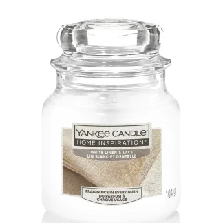 Yankee Candle Duftkerze Kleines Glas White Linen & Lace 104 g, weiß