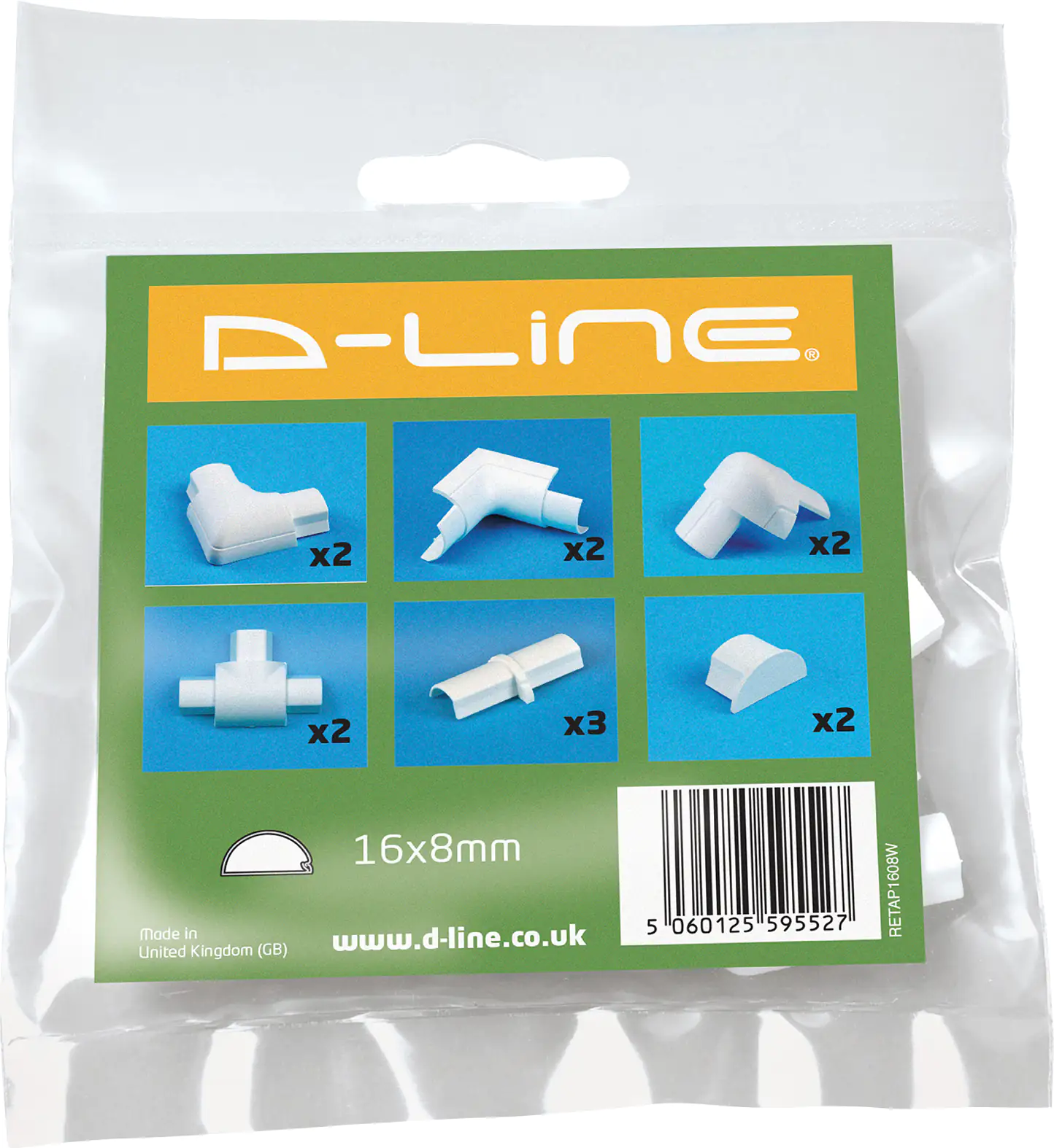 D-Line Design Kabelkanal Zubehör-Set 16x8mm weiß, 13-teilig