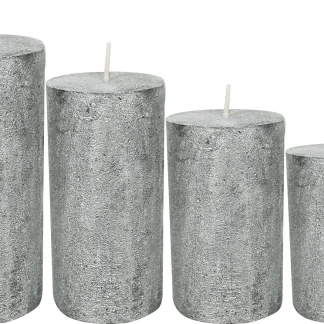 House of Rustic 4er Kerzen-Set silber Ø 6 x 8-10-12-14 cm