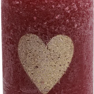 House of Rustic Kerze weinrot mit gold Herz Ø 6,8 x 12 cm