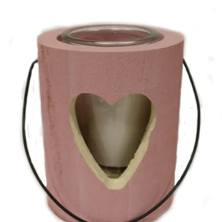 House of Rustic Windlicht aus Holz rosa mit Herz Motiv Ø 13x15 cm