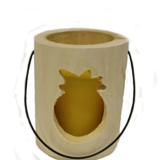 House of Rustic Windlicht aus Holz Ananas gelb Ø 13 x 15 cm