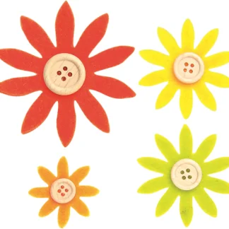 Glorex Filzblumen 12 Stück, 3,5 - 7 cm, gelb, orange, grün