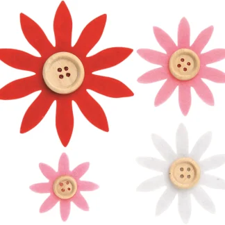 Glorex Filzblumen 12 Stück, 3,5 - 7 cm, rot, weiß, pink