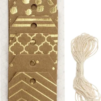 Glorex Geschenk-Anhänger Karton 9 x 4cm goldfarben bedruckt, 18 Stück
