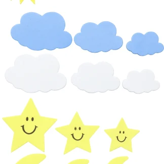 Glorex Moosgummi Sticker Sonne Mond Wolken selbstklebend , 52 Stück