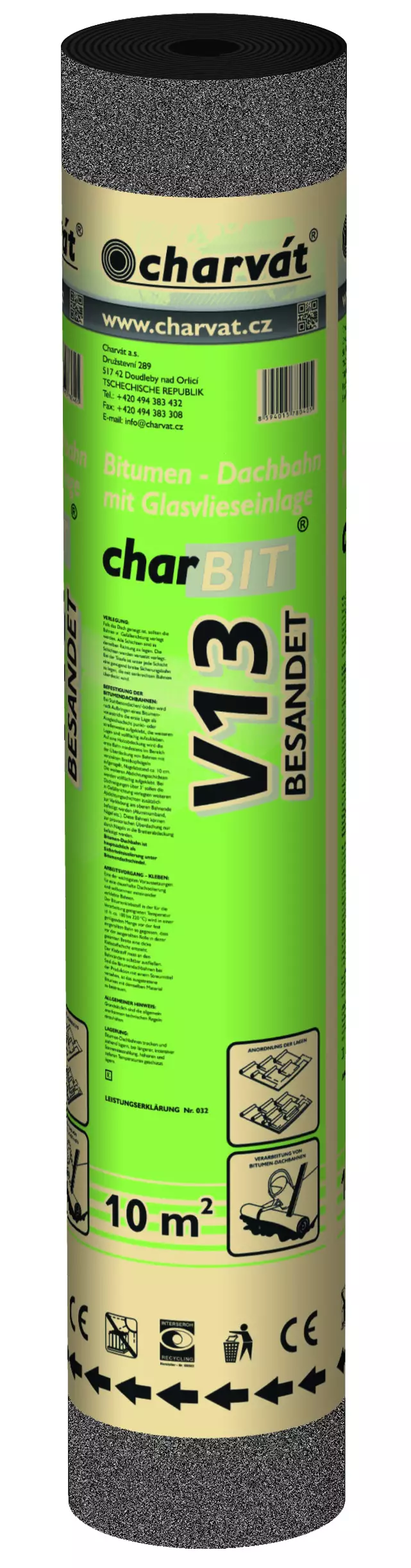 Bitumenpappe V13 besandet 10 x 1 m = 10 schwarz-grau