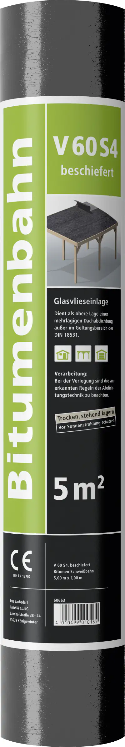 Bitumen Schweißbahn V 60 S4 beschiefert 5 x 1 m = 5 schwarz-grün