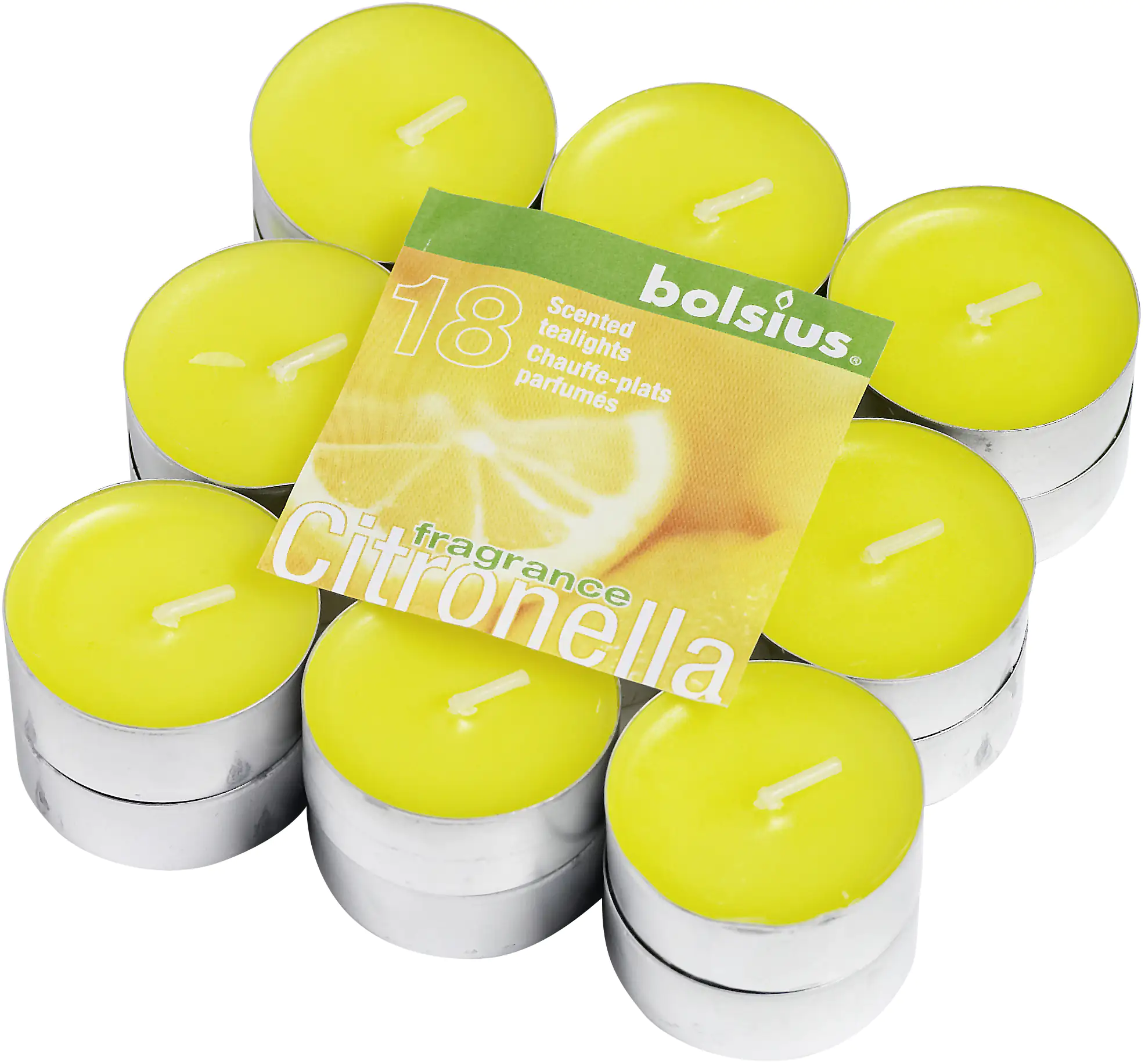 Bolsius Duftteelichte Citronella, Höhe 2 cm, Ø 1,8 cm, 18er Pack