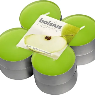 Bolsius Duftteelichte Maxi grüner Apfel, Höhe 2 cm, Ø 6 cm, 8er Pack