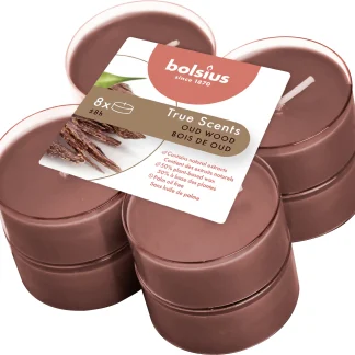 Bolsius Duftteelichte Maxi Oud Wood, Höhe 1,17 cm, Ø 4,5 cm, 6er Pack