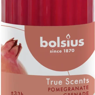 Bolsius True Scents Duft Stumpenkerze geriffelt Granatapfel rot, 12 cm