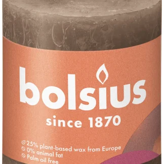 Bolsius Rustik Stumpenkerze wildleder braun, Höhe: 8 cm, Ø 6,8 cm