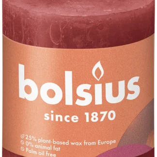 Bolsius Rustik Stumpenkerze zartes rot, Höhe: 8 cm, Ø 6,8 cm