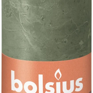 Bolsius Rustik Stumpenkerze olivengrün, Höhe: 13 cm, Ø 6,8 cm