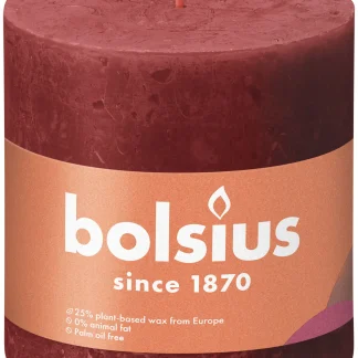 Bolsius Rustik Stumpenkerze zartes rot, Höhe: 10 cm, Ø 10 cm