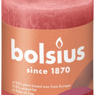 Bolsius Rustik Stumpenkerze rosa blüte, Höhe: 8 cm, Ø 6,8 cm