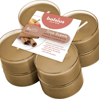 Bolsius Duftteelichte Maxi True Scents Apfel Zimt Ø 4,6 cm, 8er Pack